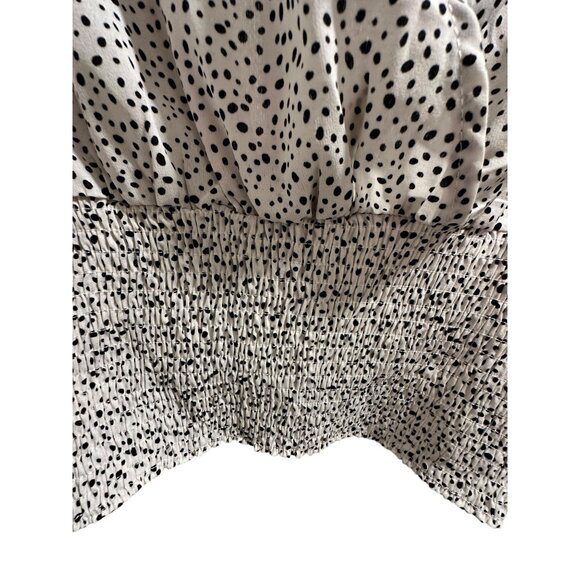 🍒 2/$20 🍒 Black & White Pebble Print Plunging Neckline Long Sleeve Blouse sz M - Picture 4 of 8